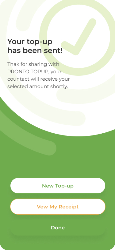 Pronto Top-up App — screen 1