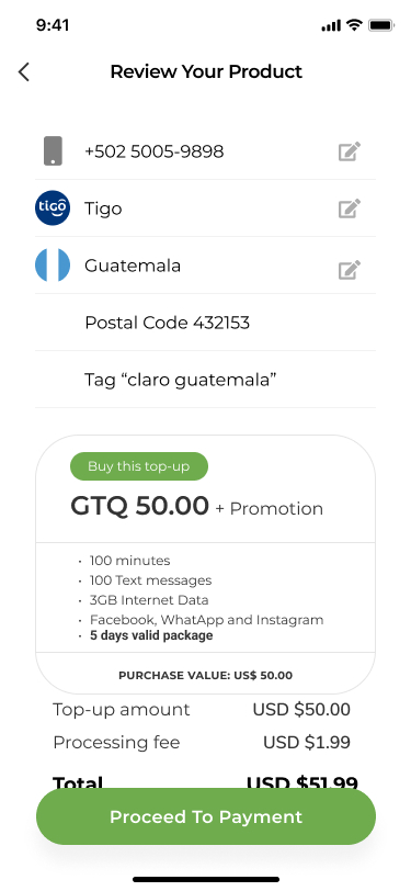 Pronto Top-up App — screen 2