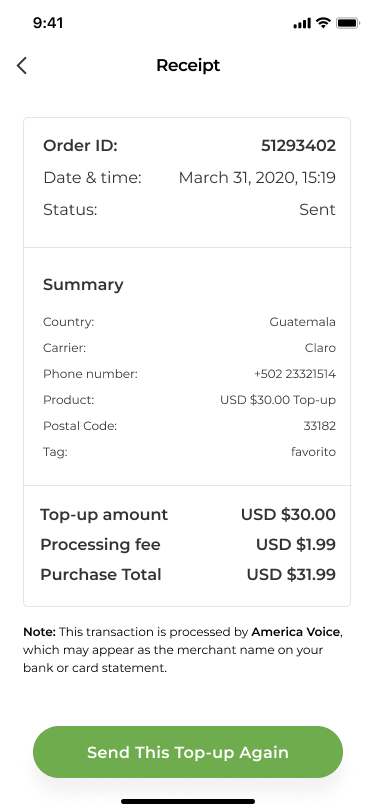Pronto Top-up App — screen 7